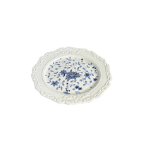 Nouveauté : Service de table en céramique bleu rétro en dentelle, assiette à dessert en céramique française créative en relief