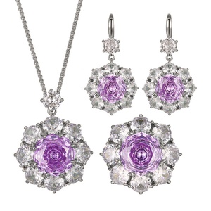 Fashion Eco-friendly Copper New Design Jewelry <b>Set</b> 14-10mm Purple Cubic Zirconia Rose Cut Simple Round Elegant Jewelry <b>Set</b> - Product Image 1