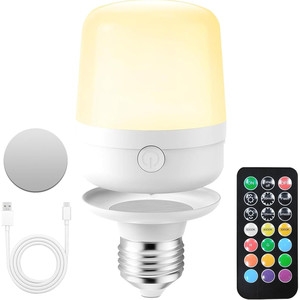 LED Rechargeable Light <b>Bulb</b> 9W E26 12 Colors Remote Control Battery & AC Powered Cool <b>White</b> - Product Image 1