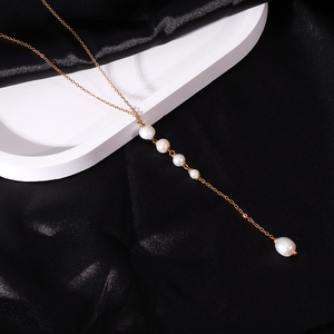 Collier vintage élégant en acier inoxydable plaqué or 18 carats avec pendentif en perle d'eau douce naturelle en forme de Y pour un cadeau de la Saint-Valentin - Product Image 4