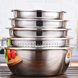 Stainless Steel Basin Set 5 Pieces Thickened Multi Purpose Kitchen Cooking Tool For Vegetable Rice Dough Soup Strainer - Product Image 1