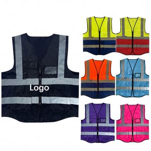 Gilet de sécurité personnalisé en polyester pour géomètre, cycliste, ou coureur, noir, réfléchissant, avec logo imprimé, pour impression par machine - Product Image 1