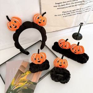 Halloween <strong>pumpkin</strong> funny <strong>headband</strong> girl cute cartoon face wash <strong>headband</strong> with wristband set - Product Image 6