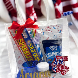 Bolsa de Regalo Mini para el Día de la Independencia, Lazo Rojo, Nombre Personalizado, Recuerdo Patriótico para Fiestas, Bolsa de Regalo Transparente de PVC Personalizada para el 4 de Julio - Product Image 1