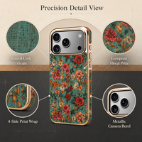 Coque de téléphone en liège écologique à motif floral européen, compatible avec la charge sans fil pour iPhone 16 17 18