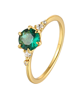 Bague Solitaire Ronde Élégante ZG en Émeraude Nano, Six Griffes en Laiton avec Accent de Zircon Blanc Scintillant – Cadeau Idéal