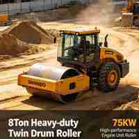 Rouleau compresseur routier à double tambour renforcé de 8 tonnes avec moteur puissant de 75 kW pour le compactage des sols de fondation