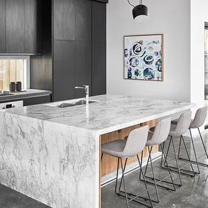 Custom kitchen design Italian white marble bench tops countertops stone marble benchtop