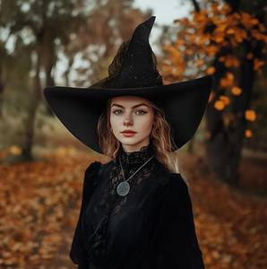 Decoraciones de Halloween, Disfraz Infantil para Fiesta, Sombrero de Bruja Negro con Volantes de Malla, Disfraz de <span class=keywords><strong>Mago</strong></span>, Bruja, <span class=keywords><strong>Mago</strong></span>, para Interiores - Product Image 2