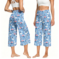 Pantalon large court ultra doux pour femme, imprimé bleu vif tortue océanique, taille haute, effet ventre plat, idéal pour le yoga, la détente et le quotidien