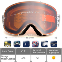 HUBO 197A Lunettes de ski classiques à boucle cylindrique, design personnalisé, protection UV400, sangles écologiques, lunettes de snowboard pour hommes