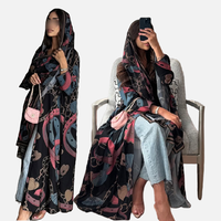 Abaya modeste MQ234 pour femmes musulmanes, robe en mousseline de soie noire à imprimé chaîne, robe Abaya Dubaï, vêtements islamiques, ensemble Abaya avec foulard