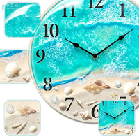 Horloge Murale Nautique en Verre Coquillage et Plage, Piles Jetables, Mouvement à Quartz, 12 Pouces, pour Salon et Maison
