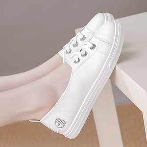 Zapatillas Blancas de Piel Vacuna para Mujer, Estilo Coreano, Versátiles, Casuales, con Elástico, Planas, para Verano - Product Image 6