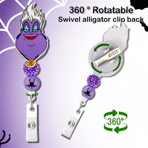 Porte-badge rétractable Sea Witch, motif tentacule de pieuvre violette, inspiré des personnages de l'océan pour Halloween, pour infirmières et enseignants - Product Image 2