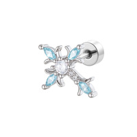 Boucles d'oreilles clous en acier titane CZ croix tendance, à visser, pour piercing de cartilage, avec cristaux roses et bleus, bijoux de corps gothiques