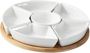 <span class=keywords><strong>Plateau</strong></span> rond en bois bambou <span class=keywords><strong>fromage</strong></span> Snack petit déjeuner salade Dessert <span class=keywords><strong>plateau</strong></span> de fruits avec assiette en céramique amovible bol plats - Product Image 6