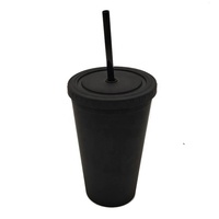 Gobelets noirs sans BPA 16oz gobelets en plastique mat à Double paroi avec couvercles et pailles