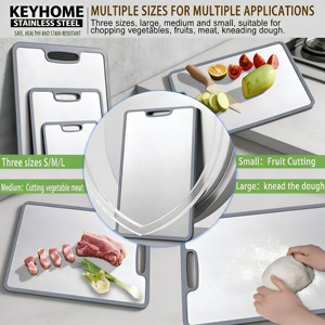 <span class=keywords><strong>Tagliere</strong></span> Bifacciale <span class=keywords><strong>in</strong></span> <span class=keywords><strong>Acciaio</strong></span> Inox 304 e Titanio con Bordo <span class=keywords><strong>in</strong></span> Silicone, Antibatterico e Lavabile <span class=keywords><strong>in</strong></span> Lavastoviglie, per Cucina e Pasticceria - Product Image 3