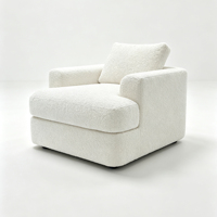 Fauteuil d'appoint carré moderne en tissu bouclé blanc crème, rembourré épais, avec coussin amovible