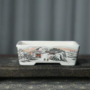 Maceta rectangular de cerámica para bonsái pintada a mano con diseño de frutas y pájaros para plantas de interior - Product Image 3