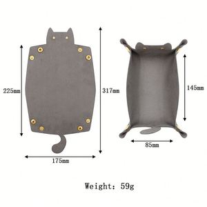 Cute Lovely Cat Shaped PU Leather Single Tier <b>Foldable</b> Dice Tray <b>Desk</b> Organizer for Keys Watches Coins Jewelry Table Storage - Product Image 6