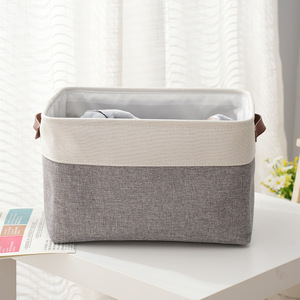Boîte de rangement pour vêtements, en tissu de lin rectangulaire avec poignée en cuir, grande capacité pour l'organisation des vêtements et des pantalons - Product Image 2