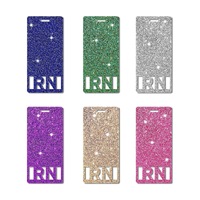 Porte-badge rétractable en plastique coloré ajouré, avec paillettes dorées, réutilisable, imprimé UV, pour carte RN anglaise