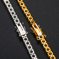 Collier Tennis Moissanite Entièrement Sertie de 2-10mm, Plaqué Argent Triple Teinte, Chaîne Hip Hop Scintillante de 16-24 Pouces pour Hommes
