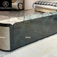 Meuble TV de luxe en marbre, meuble TV brillant avec portes de rangement, console multimédia moderne pour salon et villa