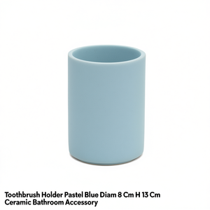 Portacepillos de cerámica azul pastel, diámetro 8 cm, altura 13 cm, accesorio de baño - Product Image 3