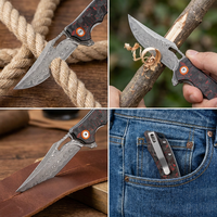 Couteau pliant Damas, couteau de poche pour le camping en plein air, manche en fibre de carbone, couteau multifonctionnel pour la chasse en forêt, cadeau pour homme DM026