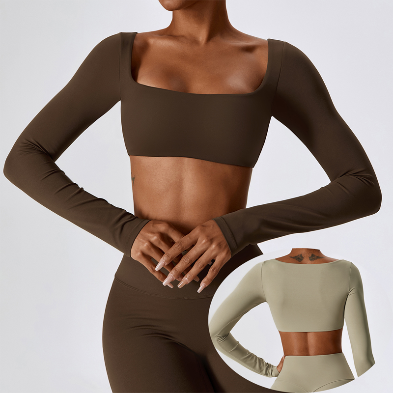 High Quality Women's Solid Style Long Sleeve Crop Top Quick Dry Pullover Running Athletic Shirt for Yoga & Workouts