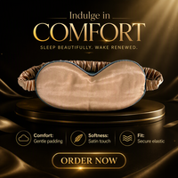 Masque de sommeil en or avec rembourrage, sangle élastique froncée pour le voyage et le sommeil, en tissu à fibres d'argent pour une protection antibactérienne et un sommeil réparateur