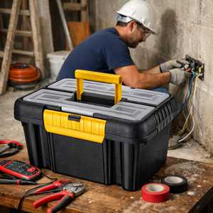 Boîte à outils noire 10 litres avec couvercle et compartiments, boîte de rangement en plastique rigide pour outils et équipements - Product Image 6