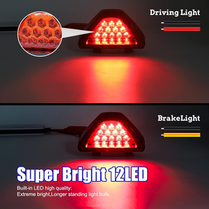 Phổ 12V F1 phong cách tam giác xe phanh ánh sáng đèn sương mù màu đỏ 12LED tự động xe máy đuôi ánh sáng <span class=keywords><strong>LED</strong></span> Strobe Flash cảnh báo ánh sáng - Product Image 4