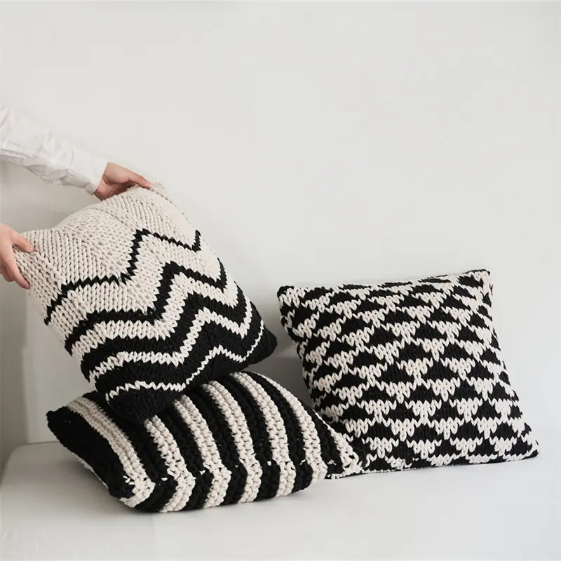 ブランド北欧チャンキーニットチェアクッション高級太い糸ふわふわソフトルーム装飾ベッドクッション枕かぎ針編みスロー枕