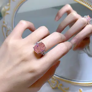 Cincin berlian karbon mode perak 2024 baru 925 11*15 cincin berlian merah muda