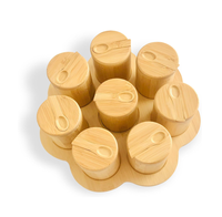 Ensemble de boîtes à épices rotatives à 360° en bambou naturel et écologique avec cuillères pour le rangement alimentaire