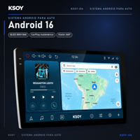 Système multimédia Android 16 avec Android Auto et CarPlay sans câble, faisceau de câbles et protecteur d'écran