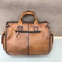 Sac de Voyage Rétro en Cuir Véritable pour Hommes, Sac de Week-end Fait Main Effet Vieilli avec Bandoulière Réglable et Fermoir en Laiton Antique