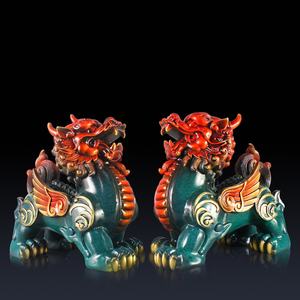 Paire de <span class=keywords><strong>Figurines</strong></span> Pixiu en cuivre pur Décoration de la maison et du bureau pour la collecte de richesses Ornements en métal sculptés à la main - Product Image 1