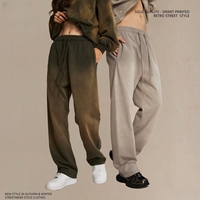 Pantalon décontracté pour homme style rétro américain, coupe droite ample, 450g, taille mi-haute, devant plat, teinture par pulvérisation, pour hommes de marque
