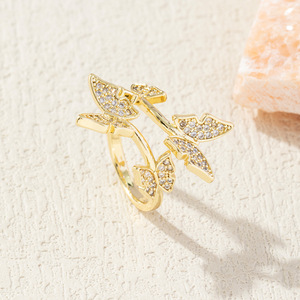 Linked Butterfly Full Micro Pave Crystal Open <b>Adjustable</b> <b>Ring</b> Gold <b>Silver</b> Plated Brass Statement <b>Rings</b> For Women - Product Image 4