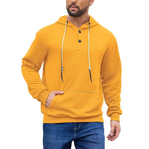 Sweat-shirt à capuche pour hommes, couleur unie, jacquard, manches longues, pull avec boutons, doublure polaire, respirant, vêtements décontractés pour les loisirs - Product Image 2