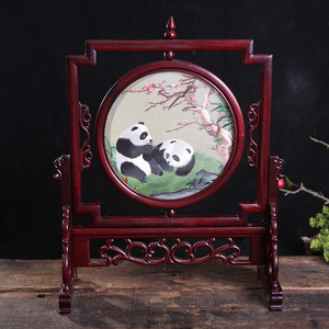 Suzhou Double Sided Embroidery Mahogany Stand Circular Goldfish Design Traditional <b>Chinese</b> Table Screen Decor - Product Image 4