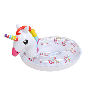 Flotador inflable de unicornio para niños con diseño de arcoíris y asas, material de PVC de 0.3 mm - Product Image 1
