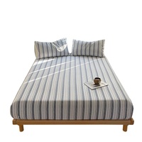 Parure de draps en percale 100 % coton biologique, soie naturelle, poches profondes, taille King, avec taies d'oreiller et drap-housse rayé