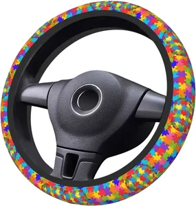 Care for World Autism Awareness Day Puzzle Steering Wheel Cover Universal Car Accessories Anti-Slip Elastic Steering Wheel Cover