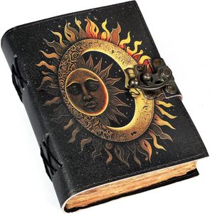 Aesthetic Handmade Leather <b>Writing</b> <b>Journal</b> with Sun Moon Cover and Lock 200 Pages Vintage Antique Paper Diary Notebook <b>Journal</b> - Product Image 1